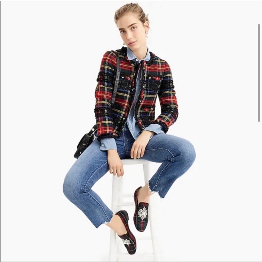 J. Crew Janie Embellished Tartan Plaid Loafers - Picture 5 of 7